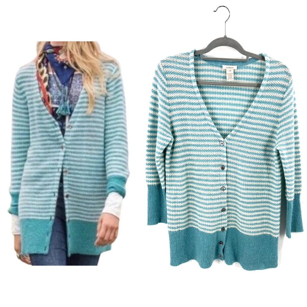 Sundance Cardigan Sweater Womens Medium Petite Wool Mohair Blend Preppy Coastal